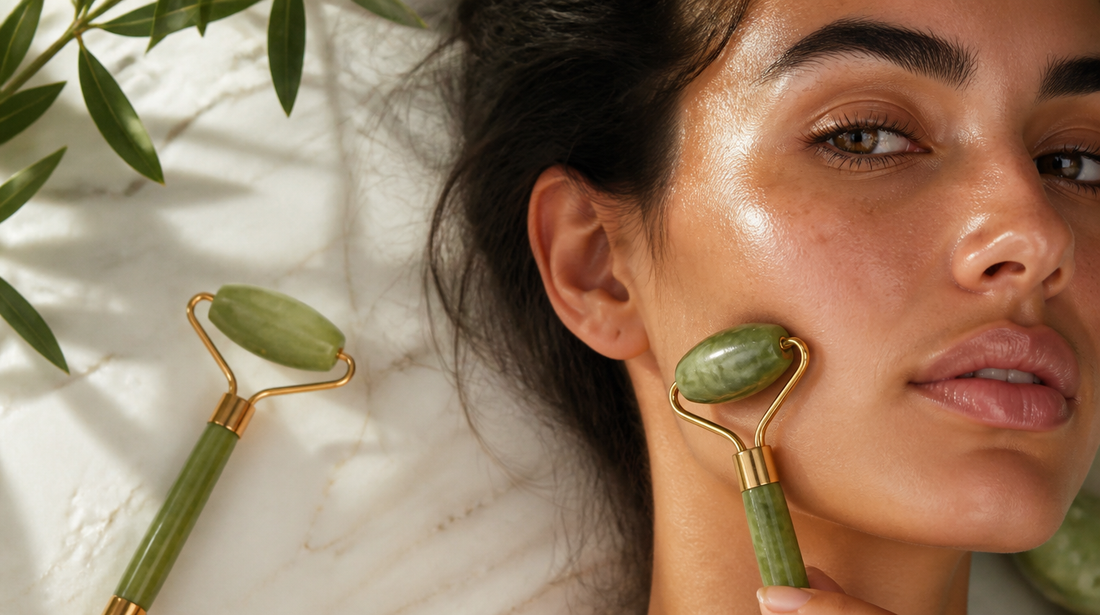 Rodillo de jade JadeFlow para masaje y drenaje facial